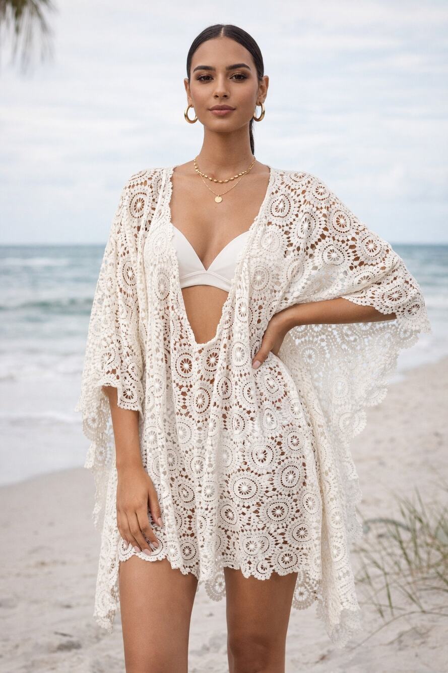 Marie Oliver White Alix Wrap Boho Coverup Cardigan Womens One Size Kaftan